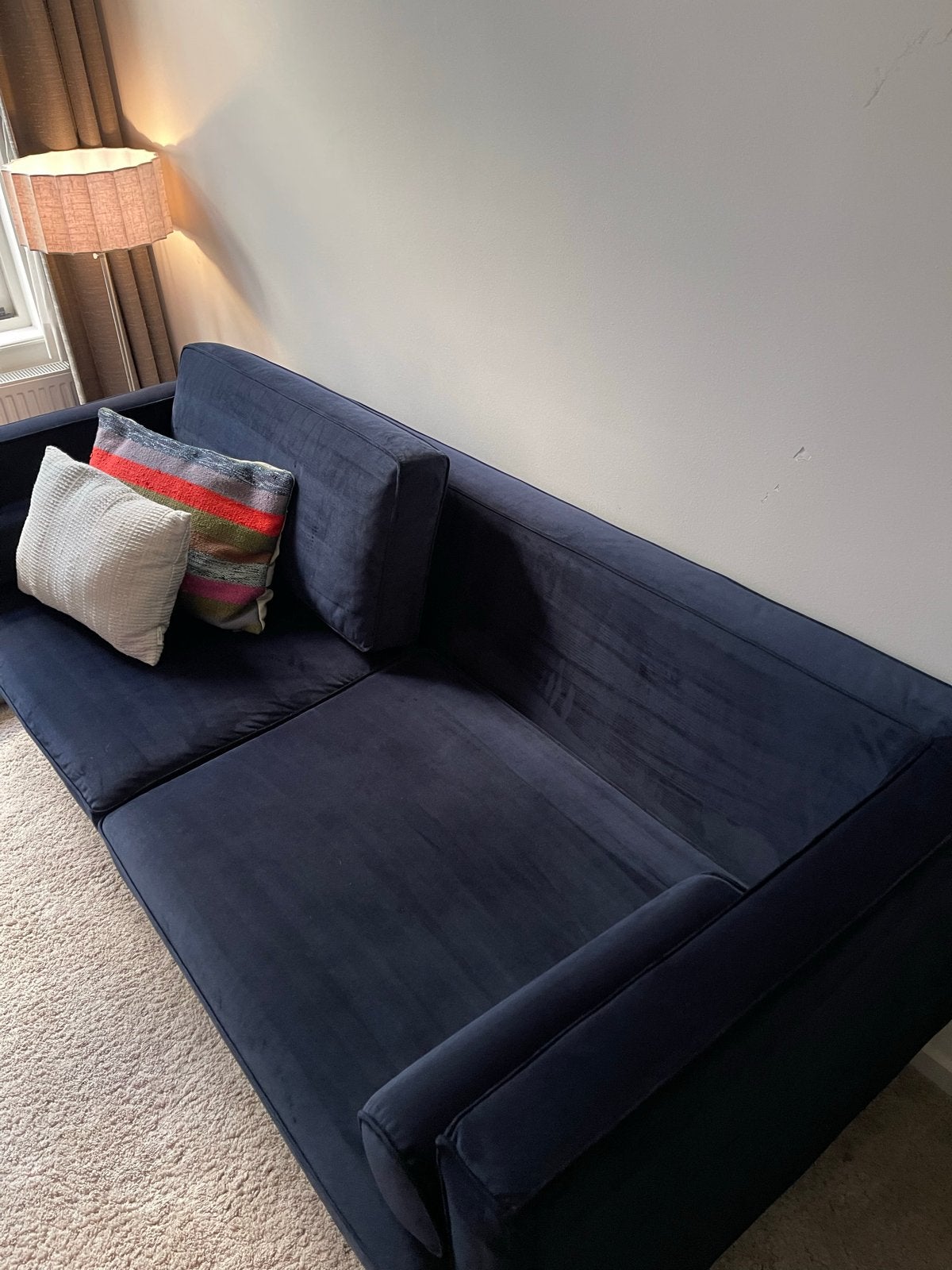 Sofa Company Henry 3-zitsbank velour Lux Navy, Ophalen, Driepersoons, 75 tot 100 cm, Zo goed als nieuw