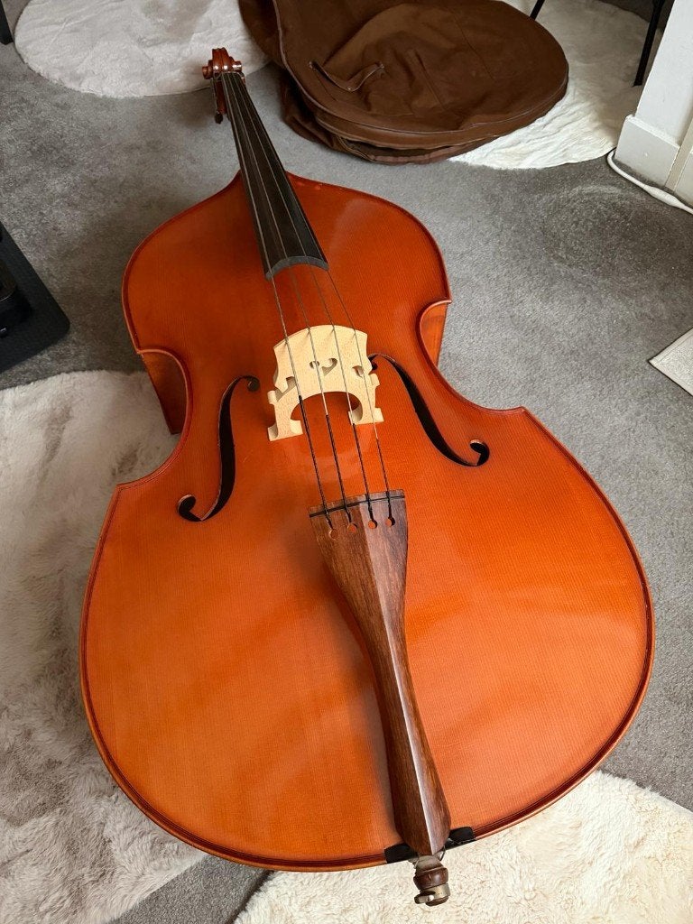 Prachtige 3/4 contrabas uit Reghin (Roemenië) bj. medio 1980, Muziek en Instrumenten, Strijkinstrumenten | Contrabassen, Ophalen