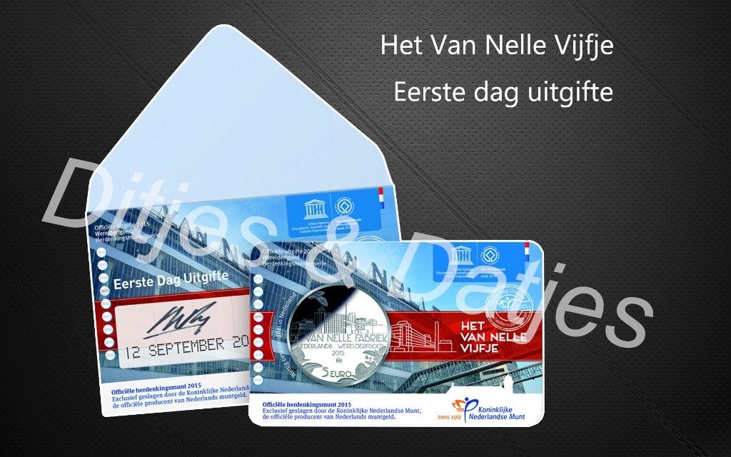 Eerste dag uitgifte Van Nelle Vijfje coincard KNM, Postzegels en Munten, Munten | Nederland, Ophalen of Verzenden, Koningin Beatrix