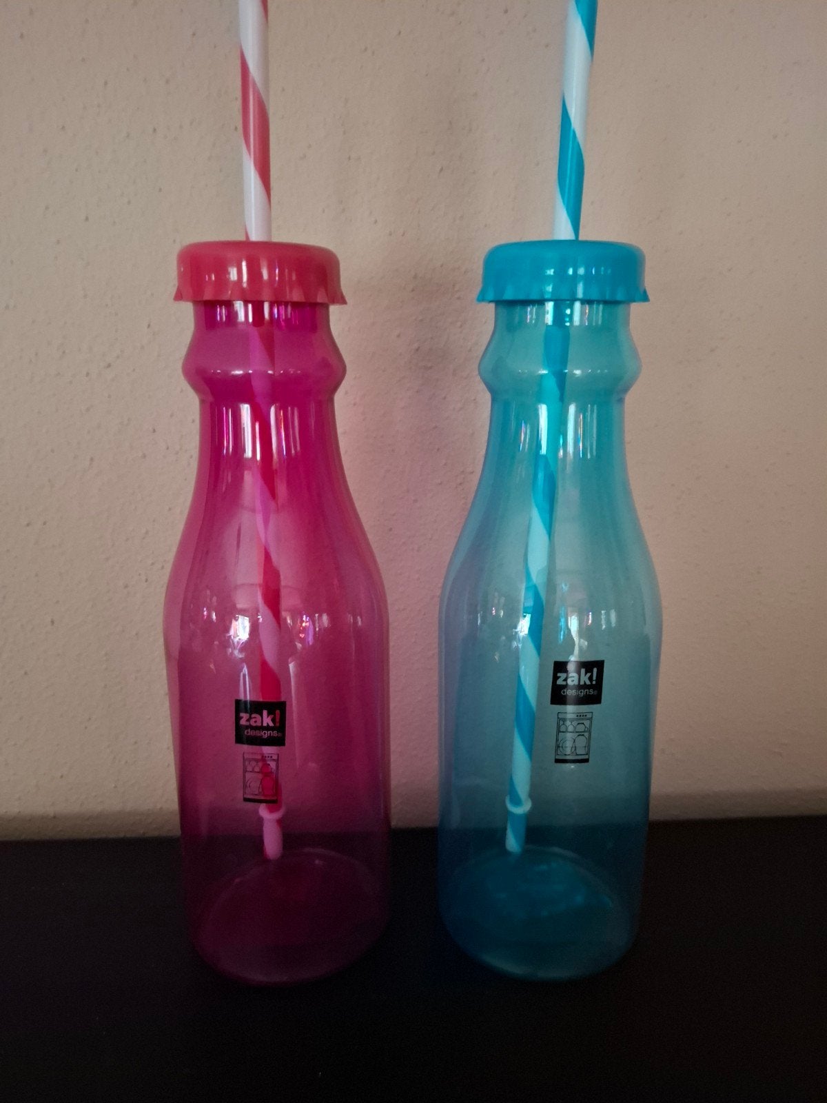 Zak! Designs drinkflessen met rietje - Roze & Aqua blauw, Overige typen, Kunststof, Ophalen of Verzenden, Zo goed als nieuw