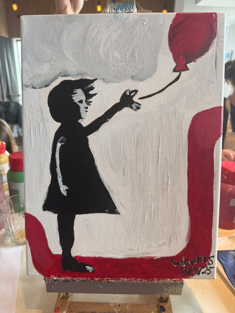 Handgeschilderde interpretatie van het meisje met de ballon, Antiek en Kunst, Overig onderwerp, Ophalen of Verzenden, Olieverf