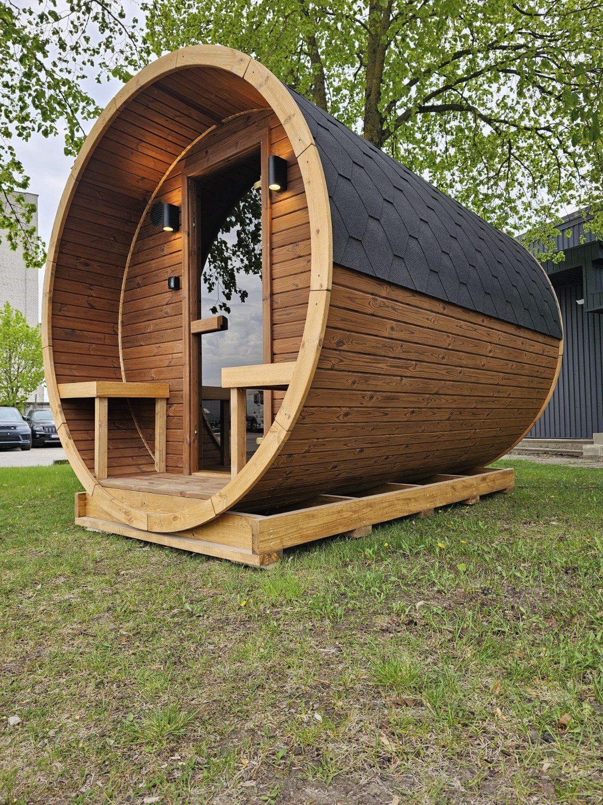 Barrel sauna 300 cm - Harvia - thermowood - compleet., Ophalen of Verzenden, Nieuw, Complete sauna