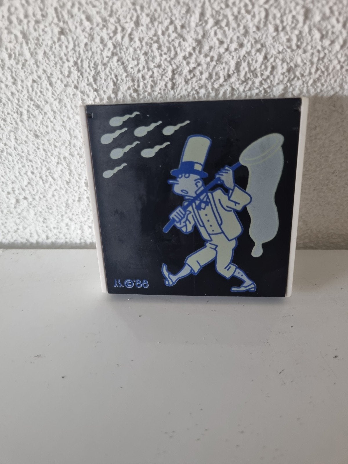 Vintage Bi-Box 1987 Condoomhouder met humoristische print, Ophalen of Verzenden, Gebruikt