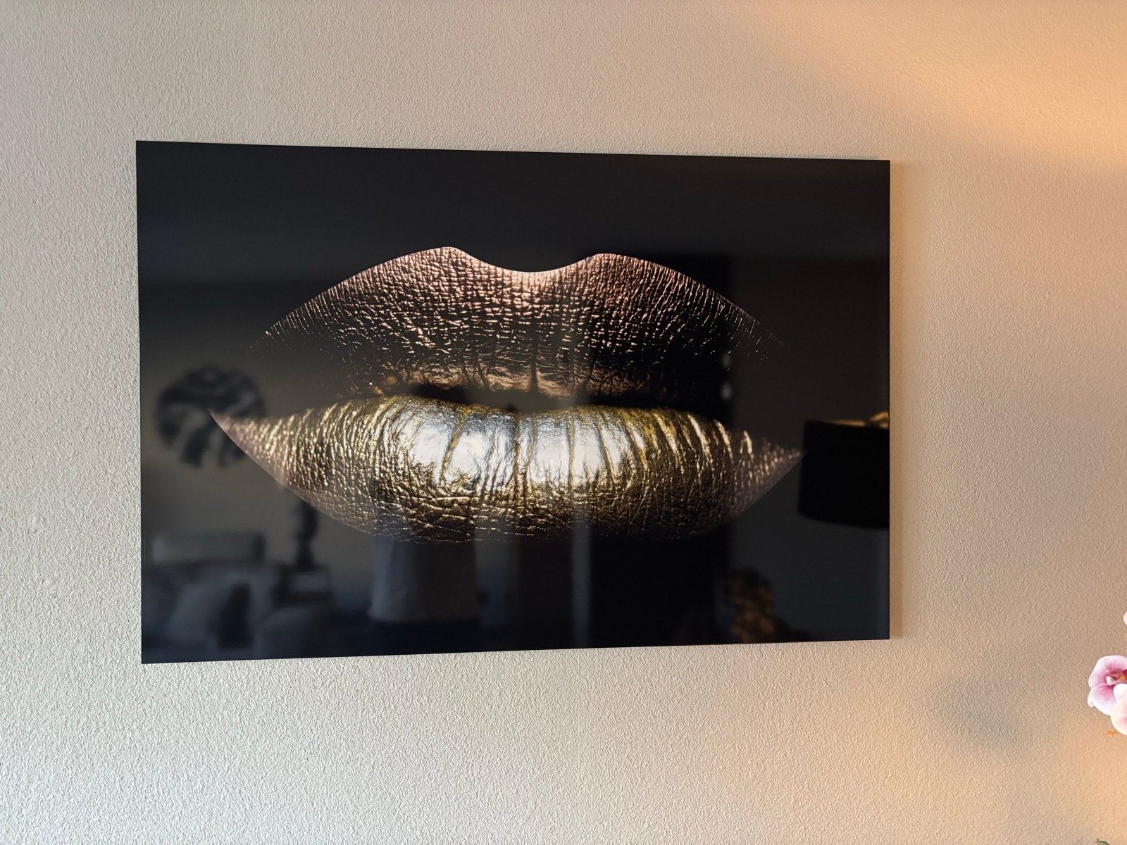 Modern schilderij: Gouden Lippen, Ophalen, Overige materialen, Print, Overig onderwerp
