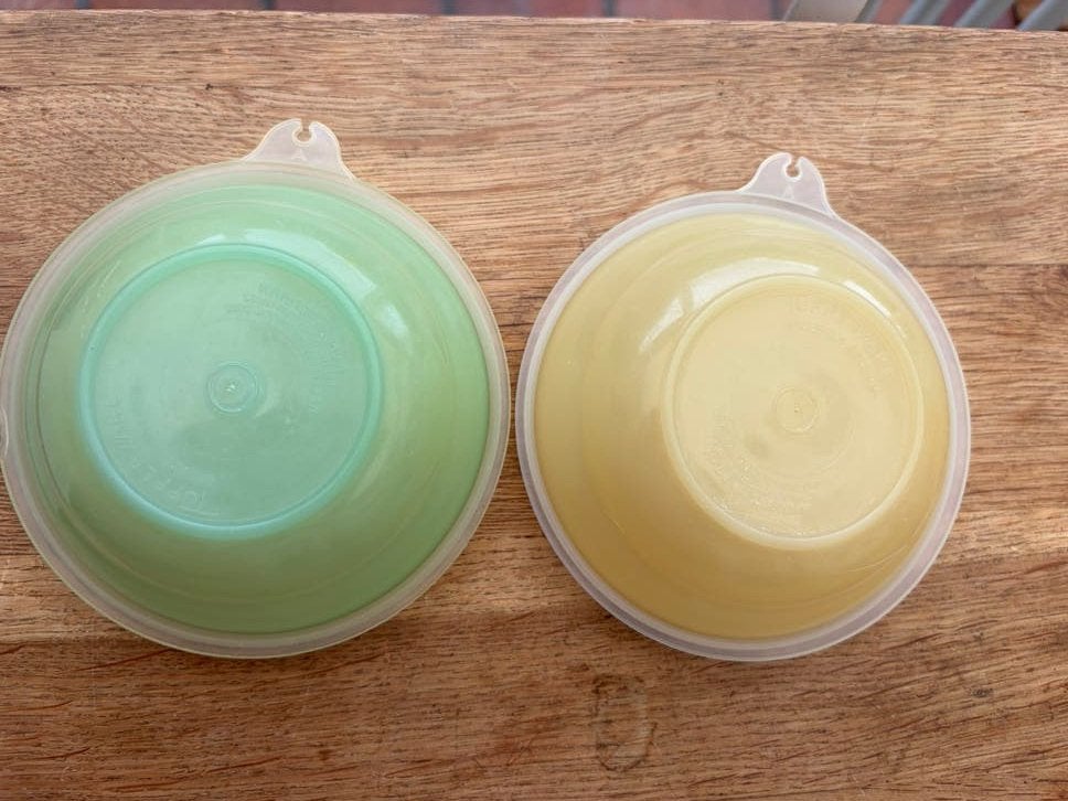 Vintage Tupperware pastel bakjes met deksel - Set van 2, Ophalen of Verzenden, Gebruikt, Groen, Bak of Kom