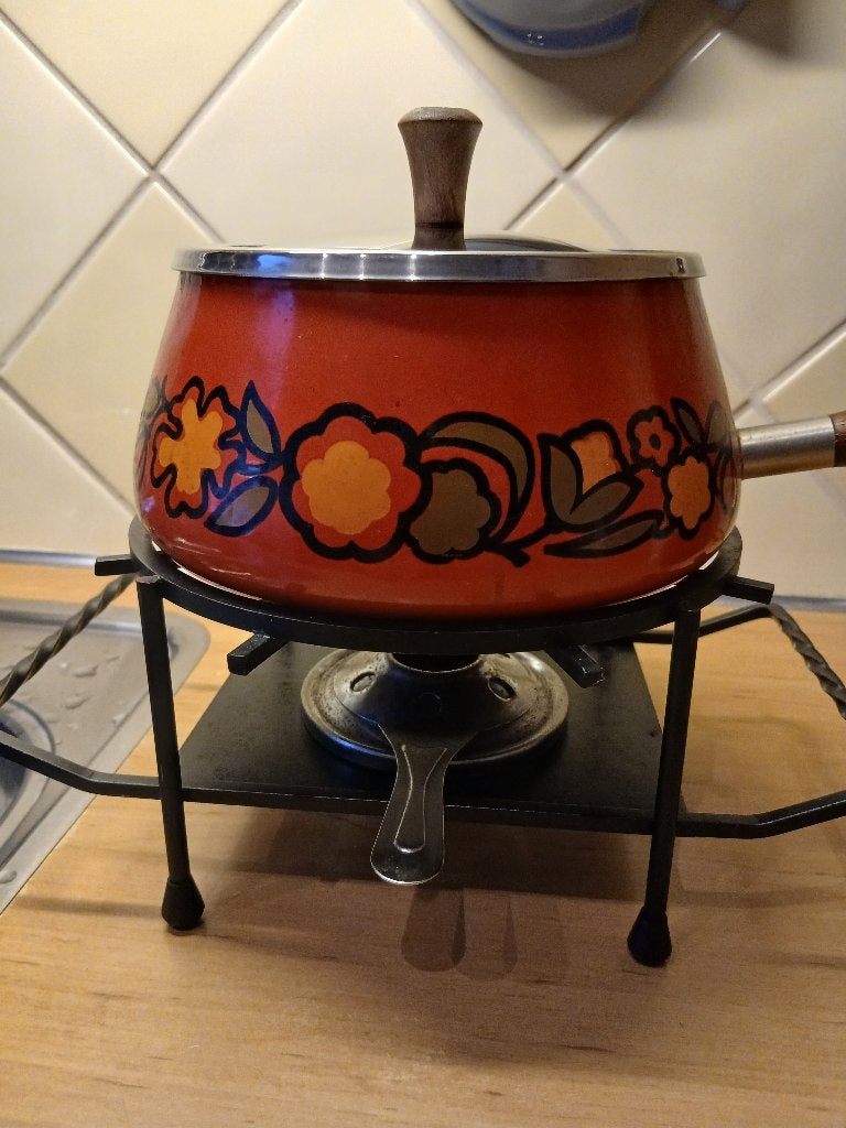 fonduestel jaren 70, Ophalen, Gebruikt, Brander, Fondueset