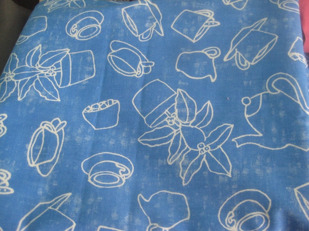 coupon blauw met print, Hobby en Vrije tijd, Stoffen en Lappen, Blauw, 120 cm of meer, Nieuw, Ophalen of Verzenden