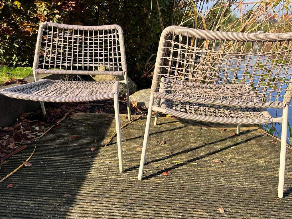 Moderne lounge buitenstoelen, zandkleur., Tuin en Terras, Tuinstoelen, Ophalen, Gebruikt, Wicker, Stapelbaar