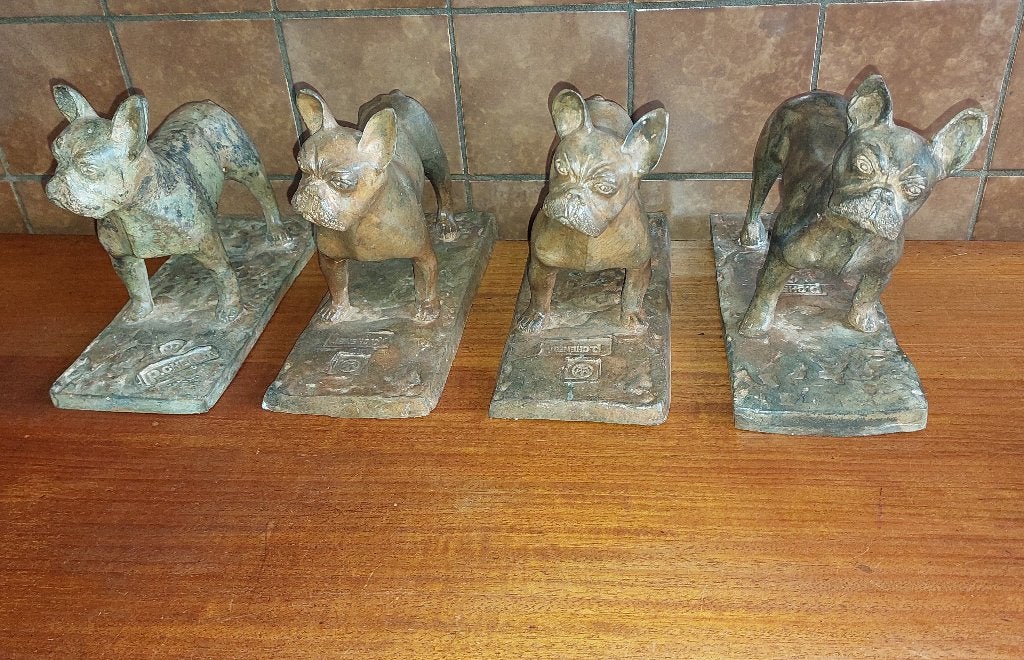 4 beeldjes / Brons / Franse Bulldog / Pierre Chenet, Ophalen of Verzenden, Zo goed als nieuw, Dier