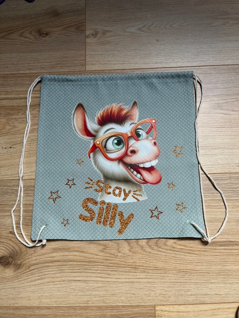 Superleuke linnenlook rugzak / gymtas met ezel print, Overige merken, 25 tot 40 cm, Nieuw, Ophalen of Verzenden