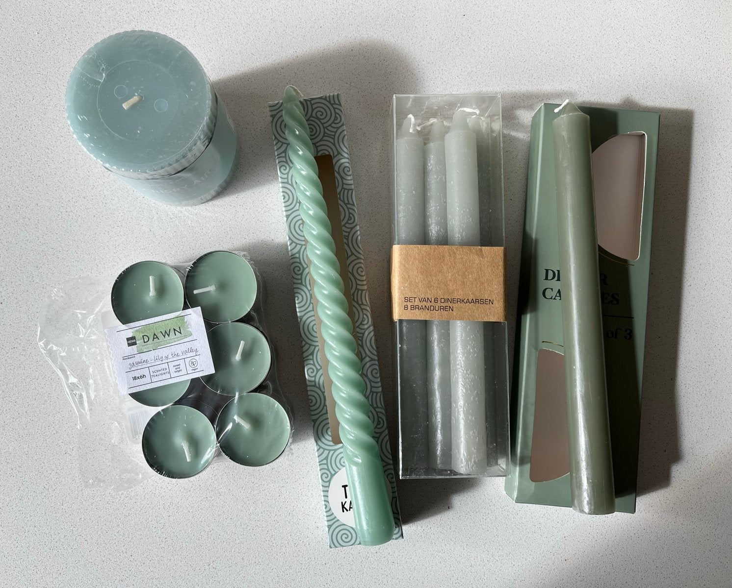 Diverse kaarsen (nieuw), Ophalen of Verzenden, Kaars, Groen, Was