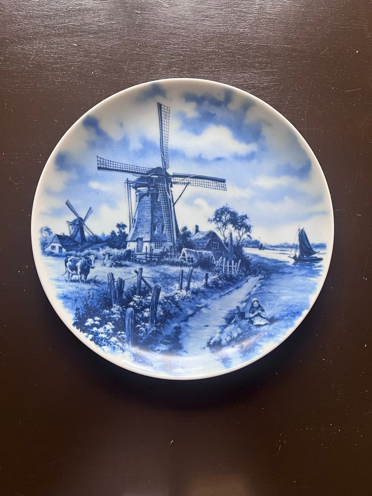 Delfts Blauw Wandbord - Molenlandschap, Ophalen of Verzenden
