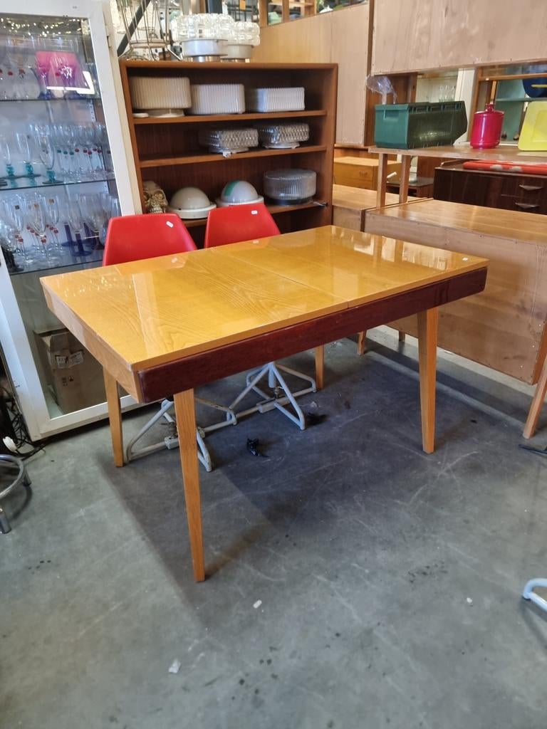 Vintage eettafel uitschuifbaar jaren 60, Gebruikt, ,, Ophalen of Verzenden, ,