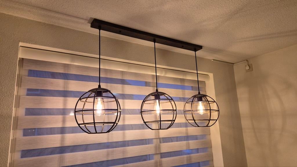Hanglamp industrieel 3-lichts brons/zwart metaal, Ophalen, Industrieel, Modern, Zo goed als nieuw, Metaal