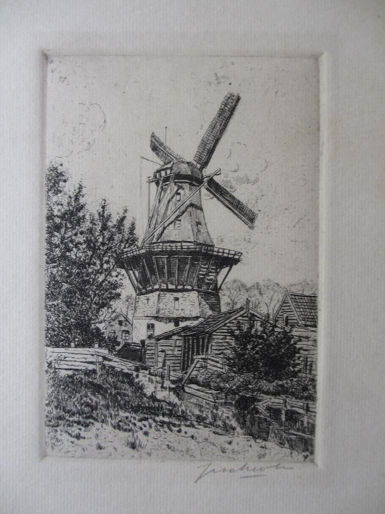 Ets Molen 's-Hertogenbosch Jan Antoon Schooten., Antiek en Kunst, Ets, Stadsgezicht, Ophalen of Verzenden, 14 cm