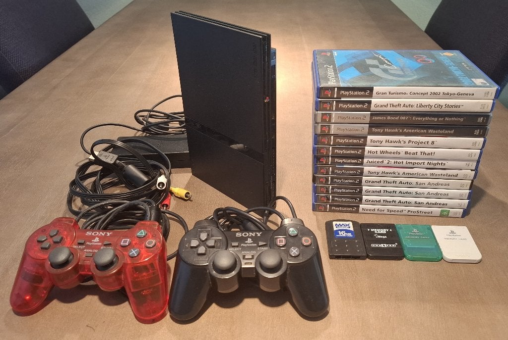 Playstation 2 slim bundel, Ophalen, Gebruikt, Zwart, Met games