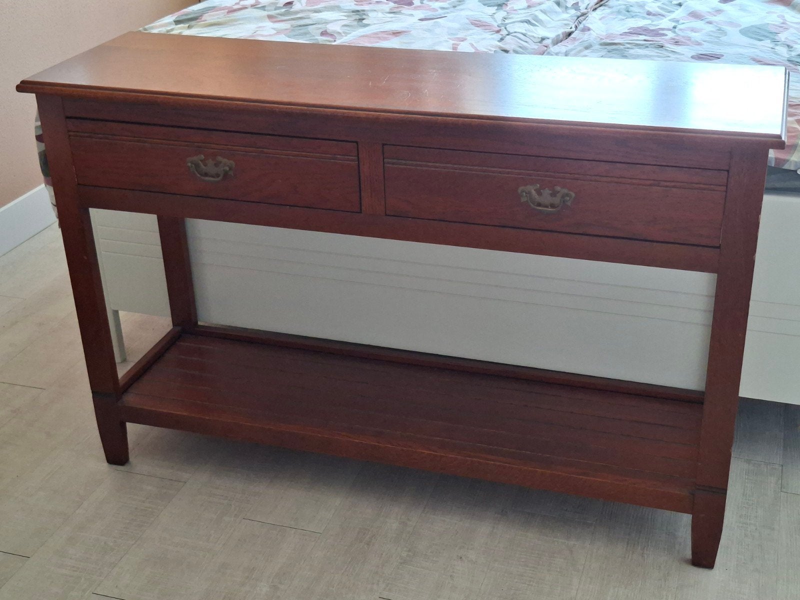Mooie houten sidetable met 2 laden, Huis en Inrichting, Tafels | Sidetables, Ophalen, Gebruikt, 100 tot 150 cm, Overige houtsoorten