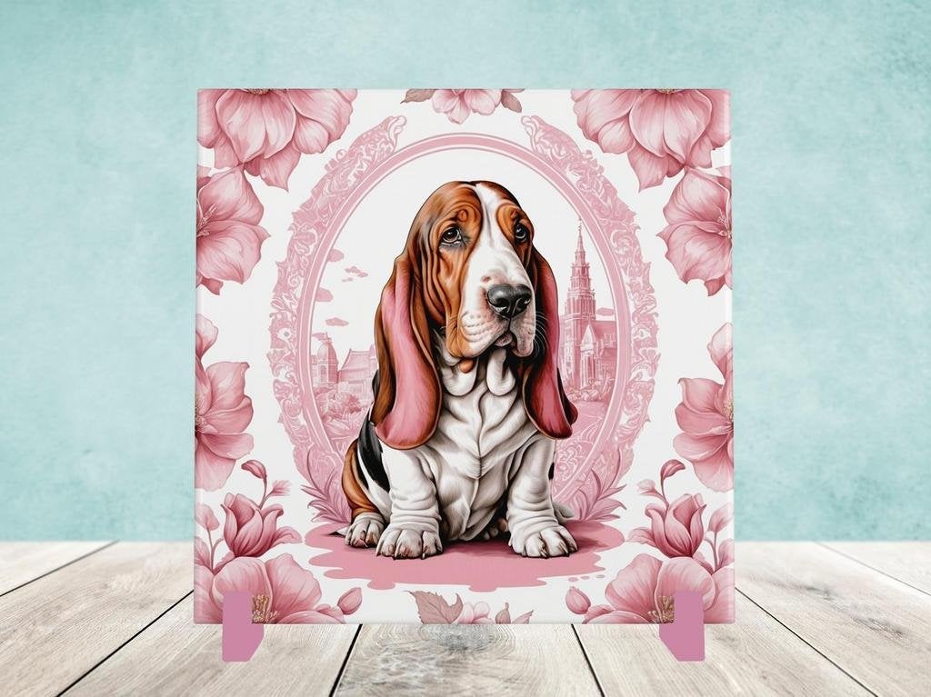 Basset Hound Delfts Roze tegel incl houder, Ophalen of Verzenden, Nieuw