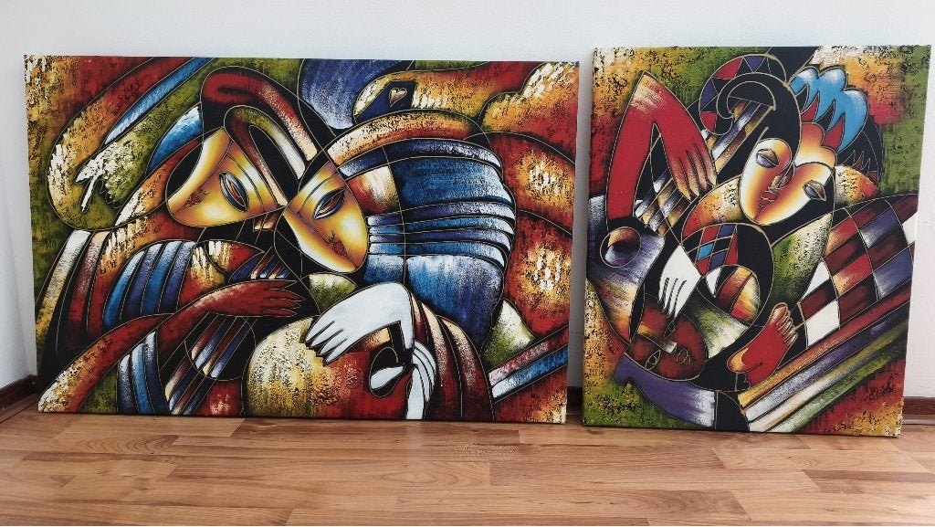 2 prachtige olieverf schilderijen "gezichten furie", Antiek en Kunst, Ophalen, Figuren, Handgeschilderd, Olieverf