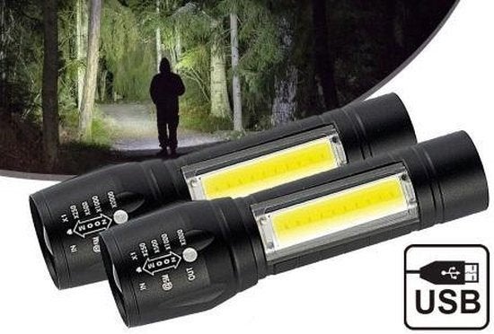 Oplaadbare LED-zaklamp 2000 lumen – 2 stuks, Ophalen of Verzenden, Nieuw, Accu