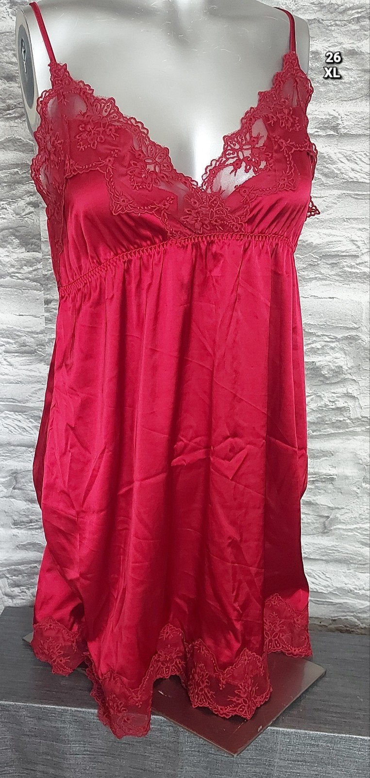 Sexy Rood satijnen slipdress met kant - XL, Ophalen of Verzenden, Rood, Nachtkleding