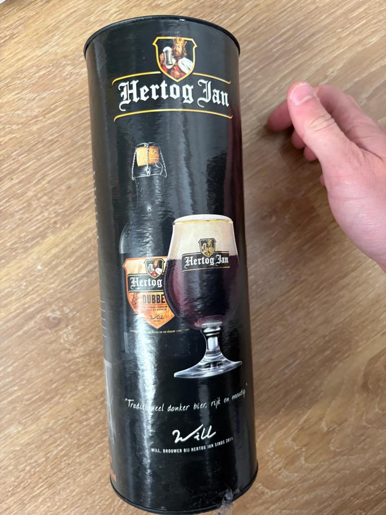 Hertog Jan Dubbel bierfles in geschenkverpakking, Verzenden, Zo goed als nieuw, Flesje(s), Hertog Jan
