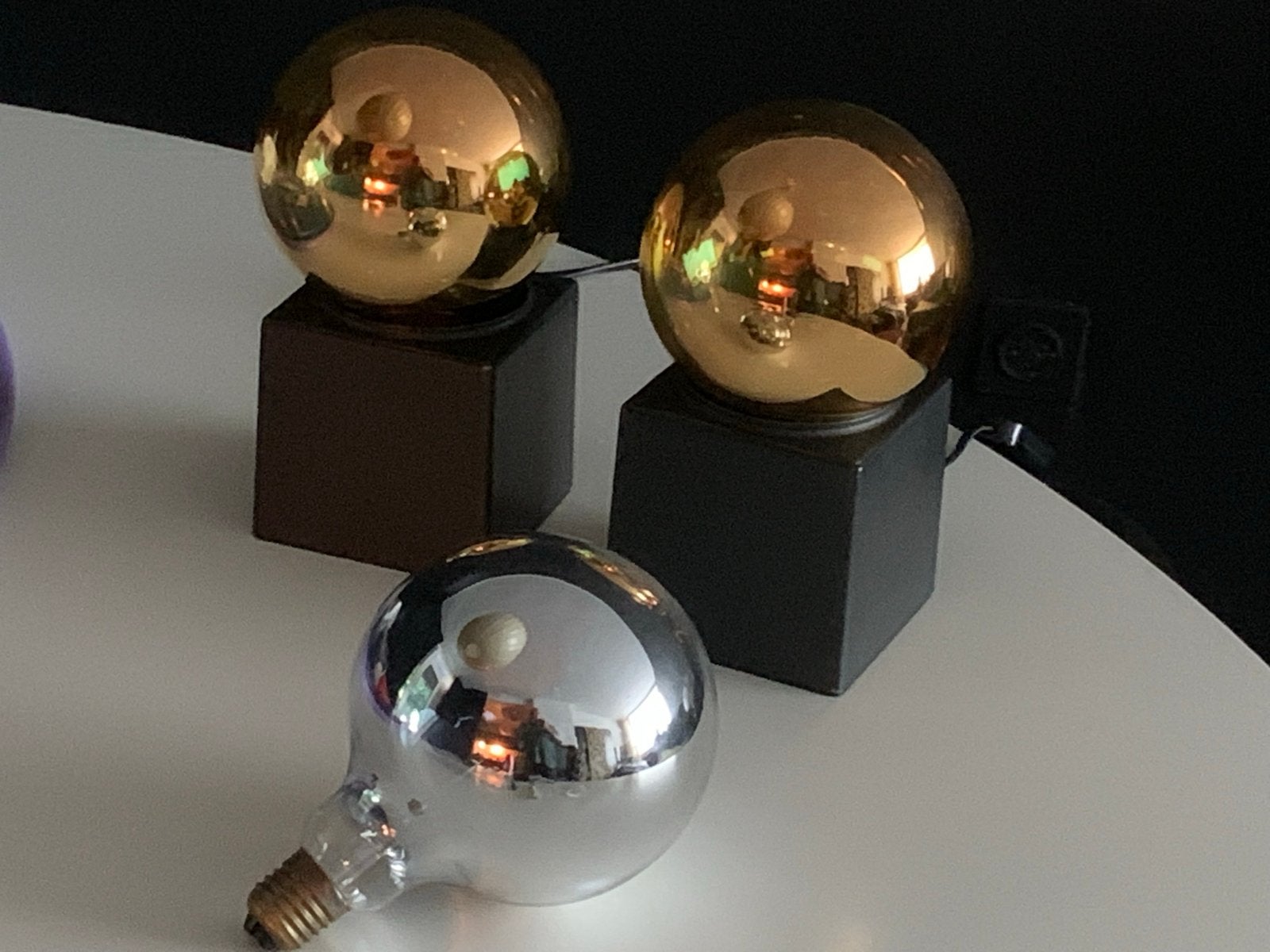 2 vintage Philips tafellampen met spiegelbollen kubuslamp, Gebruikt, Overige merken, Sfeerlamp, Zwart