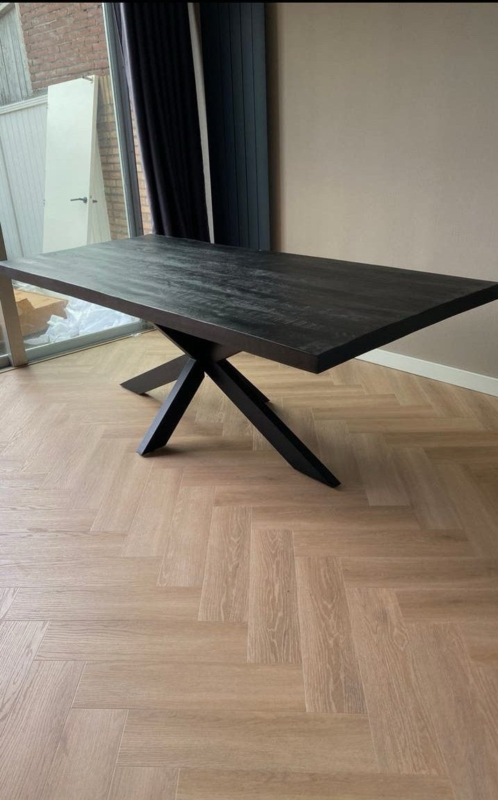 Huus Eettafel Zwart Hout 220x100x76 cm, Ophalen, 100 tot 150 cm, 200 cm of meer, Zo goed als nieuw