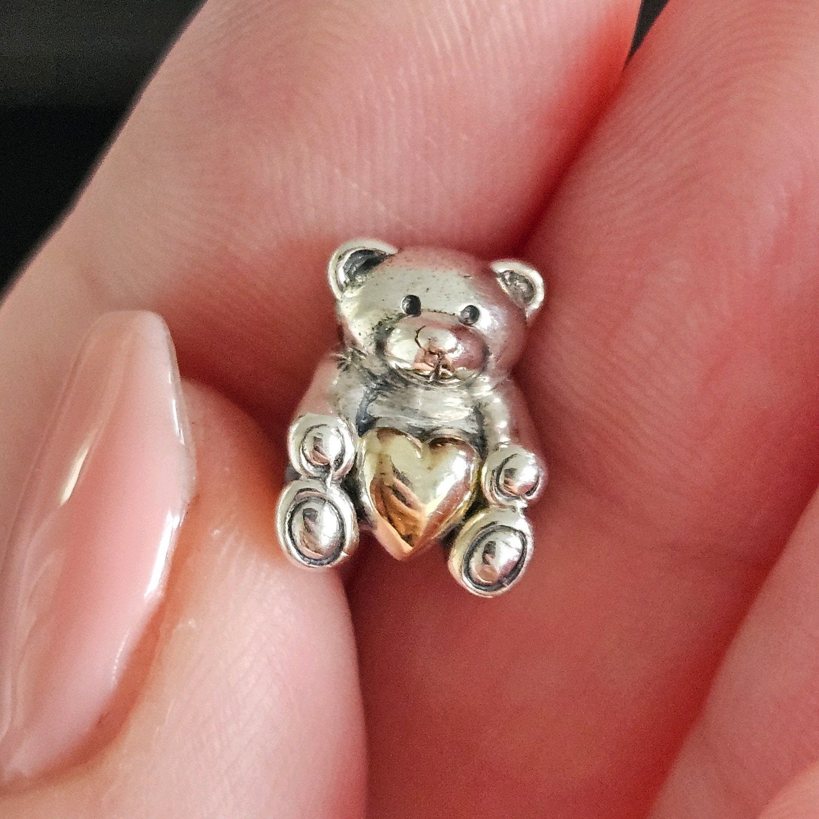 Pandora Teddy my bear heart (met 14kt goud), Ophalen of Verzenden, Zo goed als nieuw, Hart, Goud