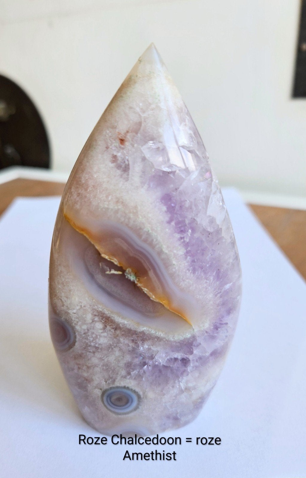 Edelsteen Roze Chalcedoon Stalactiet ogen Vlam AFGEPRIJSD, Verzamelen, Mineralen en Fossielen, Ophalen of Verzenden