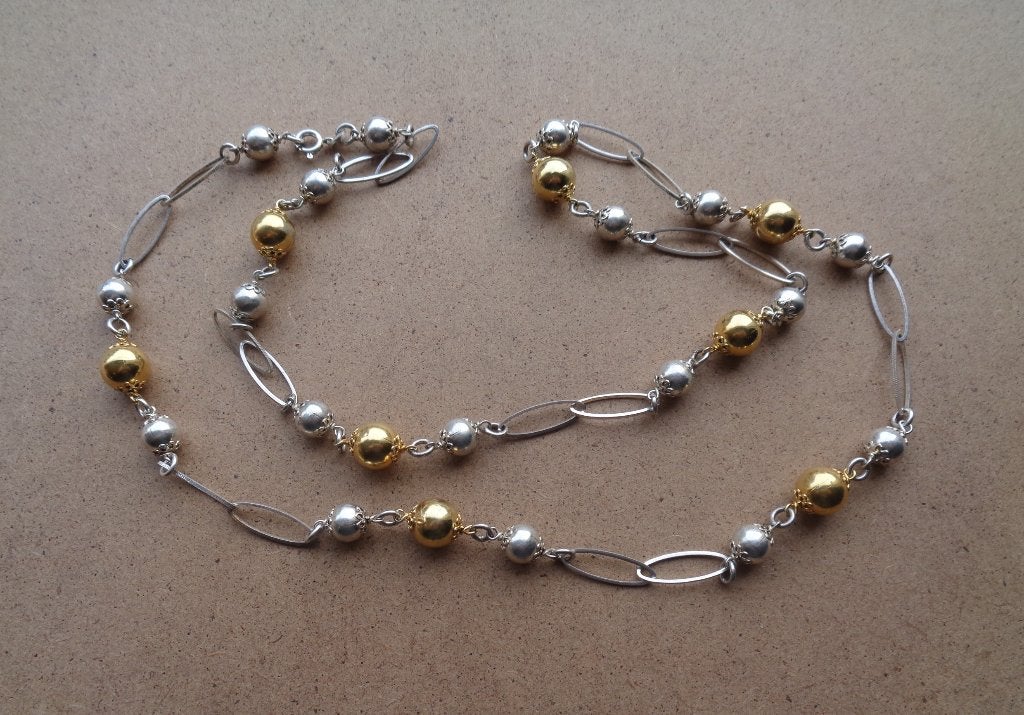 zilveren lange sierketting met bollen [715], Verzenden, Zo goed als nieuw, Zilver, Zilver