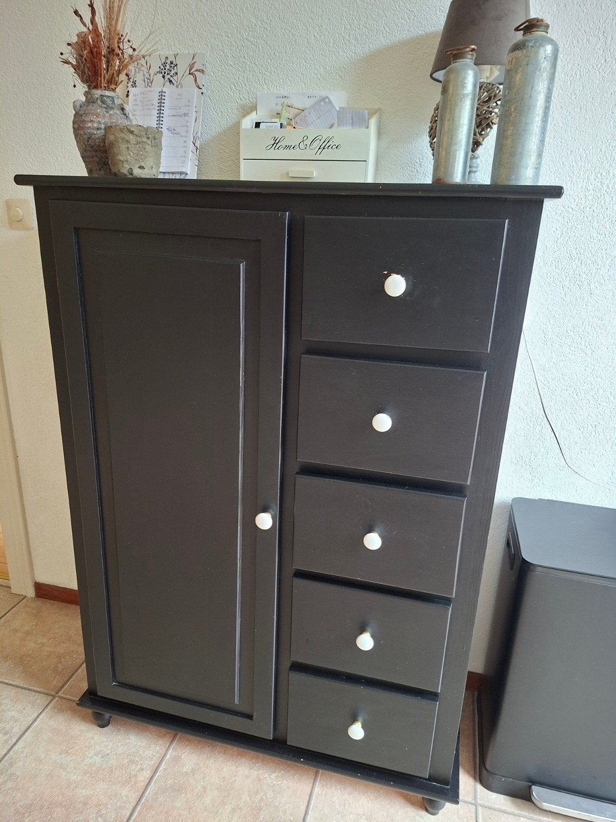 Zwarte meidenkast met 5 lades en 3 planken, 100x45x140 cm, Huis en Inrichting, Kasten | Kledingkasten, Ophalen, Zo goed als nieuw