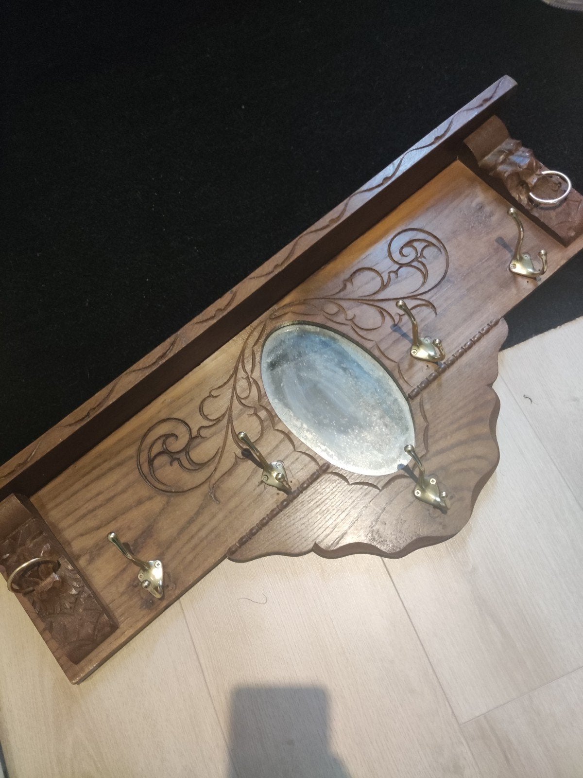 Vintage kapstok met spiegel, Huis en Inrichting, Woonaccessoires | Kapstokken, Gebruikt, Minder dan 100 cm, Hout, Ophalen