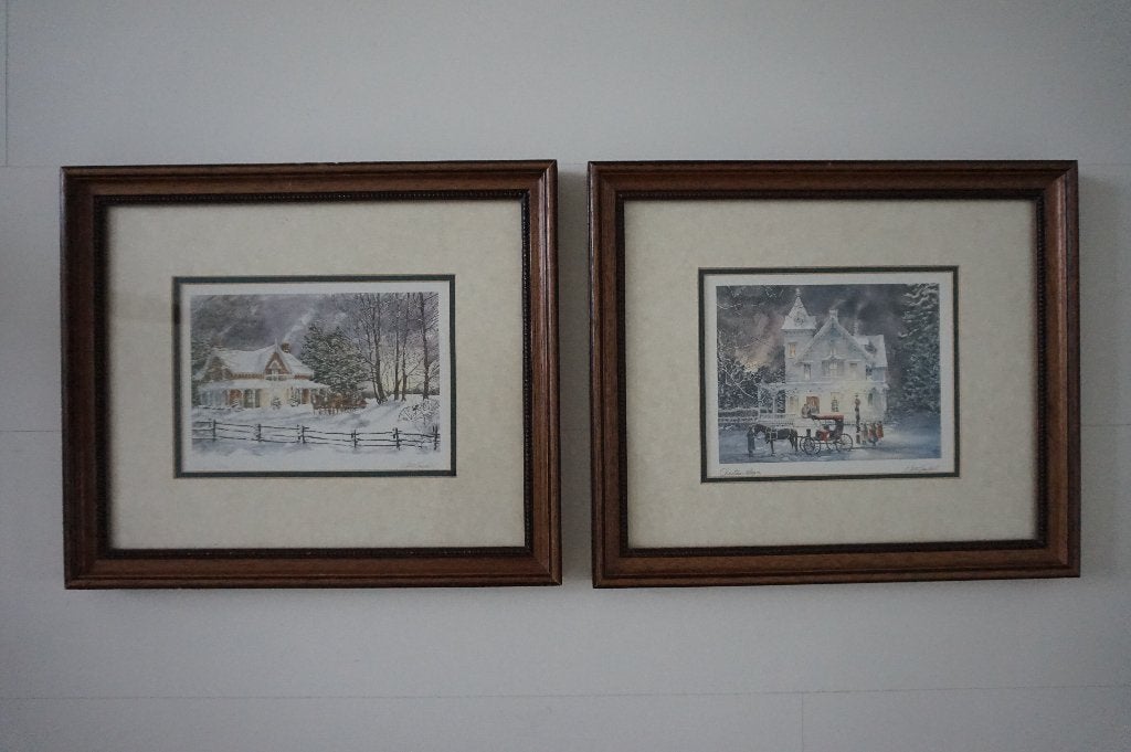 Walter Campbell 2 originele schilderijen prints winter sfeer, Antiek en Kunst, Kunst | Schilderijen | Klassiek, Ophalen, Landschap