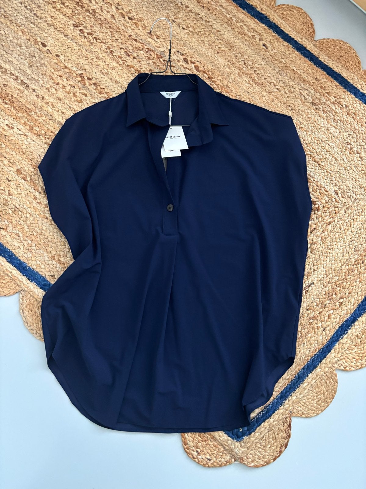 Nieuwe Penn & Ink blouse/top van travelstof, maat 40, night, Ophalen of Verzenden, Nieuw, Maat 38/40 (M), Blauw