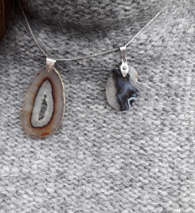 Zilveren ketting( 835) met antieke hangers (echt Agaat) 835S, Verzenden, Zilver, Overige typen, Met edelsteen