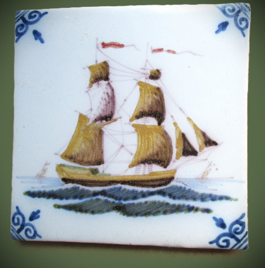 Makkum~Tichelaar~Antieke wandtegel of Tegel~Scheepstegel, Ophalen of Verzenden
