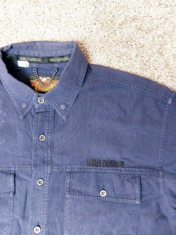 Harley Davidson Overhemd L Blauw Denim Biker USA Katoen, Ophalen of Verzenden, Gedragen, Blauw, Harley Davidson