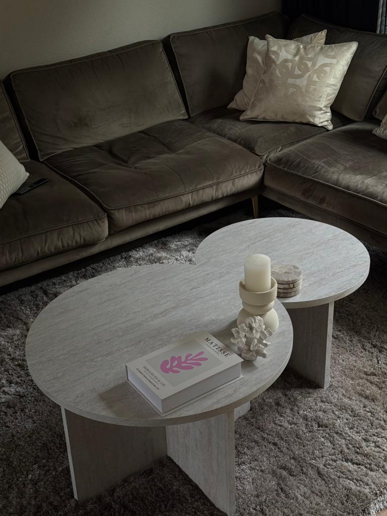 Salontafels marmer look beige 2 stuks helemaal nieuw, Ophalen, 50 tot 75 cm, Rond, Nieuw