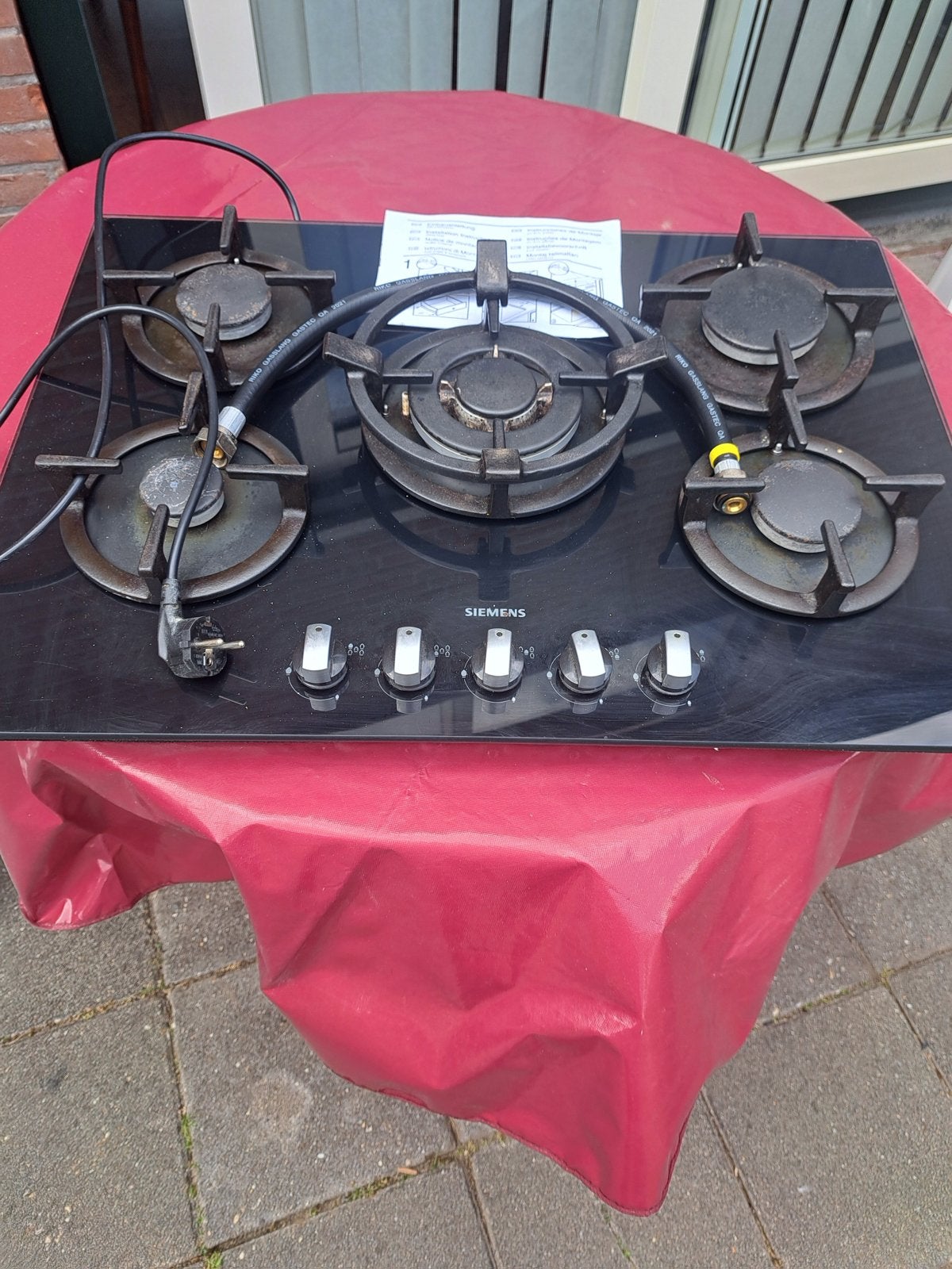 Siemens 5-pits inbouw gaskookplaat met wokbrander, Ophalen, Gebruikt, 60 cm of meer, Inbouw