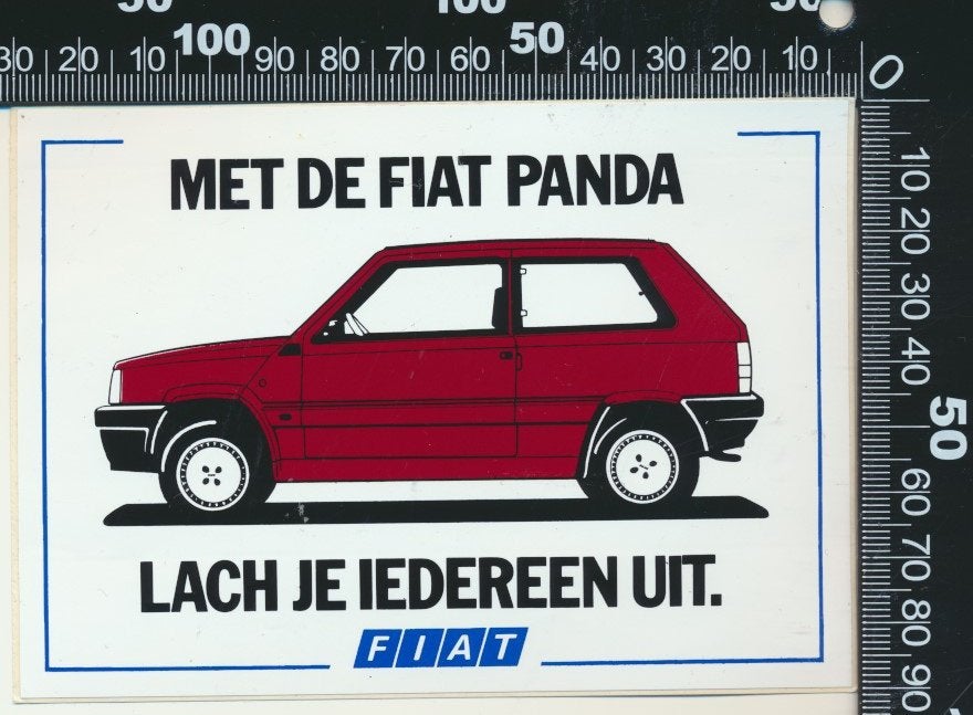 Sticker: Fiat - Panda - Met de Panda lach je iedereen uit, Verzenden, Zo goed als nieuw, Auto of Motor