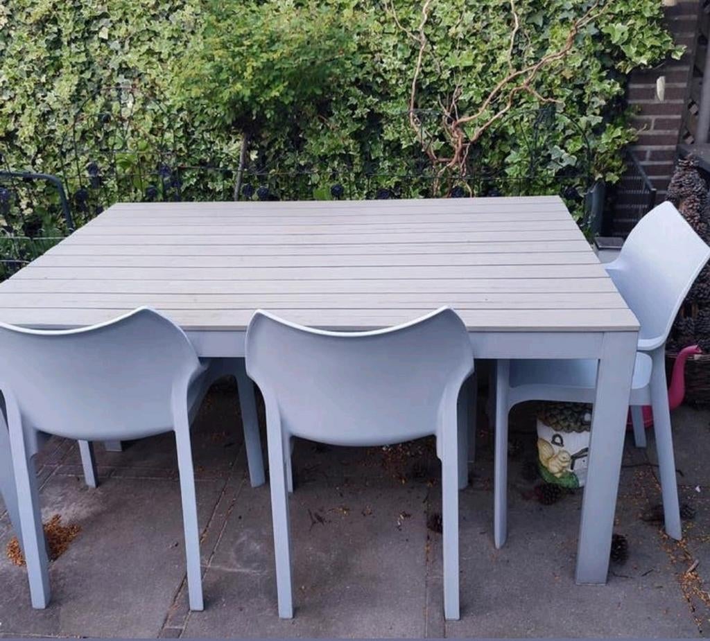 Tuinset aluminium - kunststof tafel + 3 stoelen 160x90, Ophalen