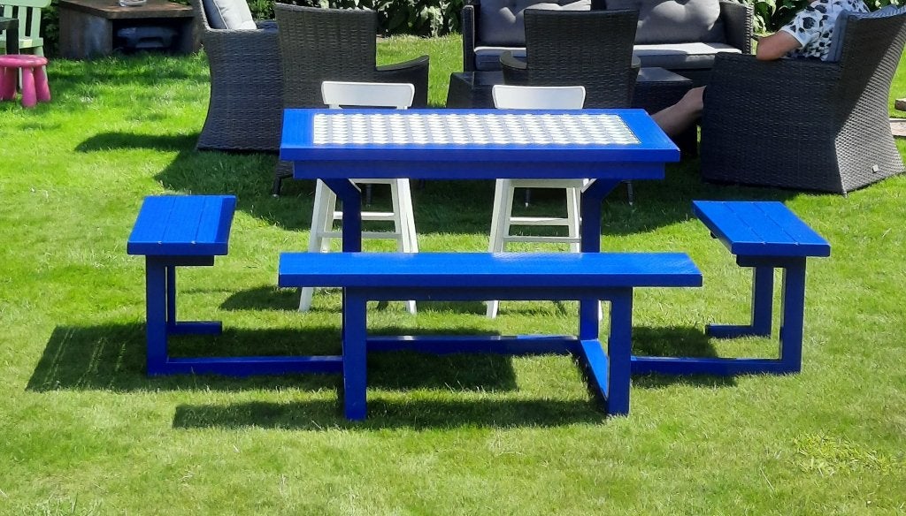 IJzeren Picknick tafel, Tuin en Terras, Ophalen, Gebruikt, Rechthoekig, Staal