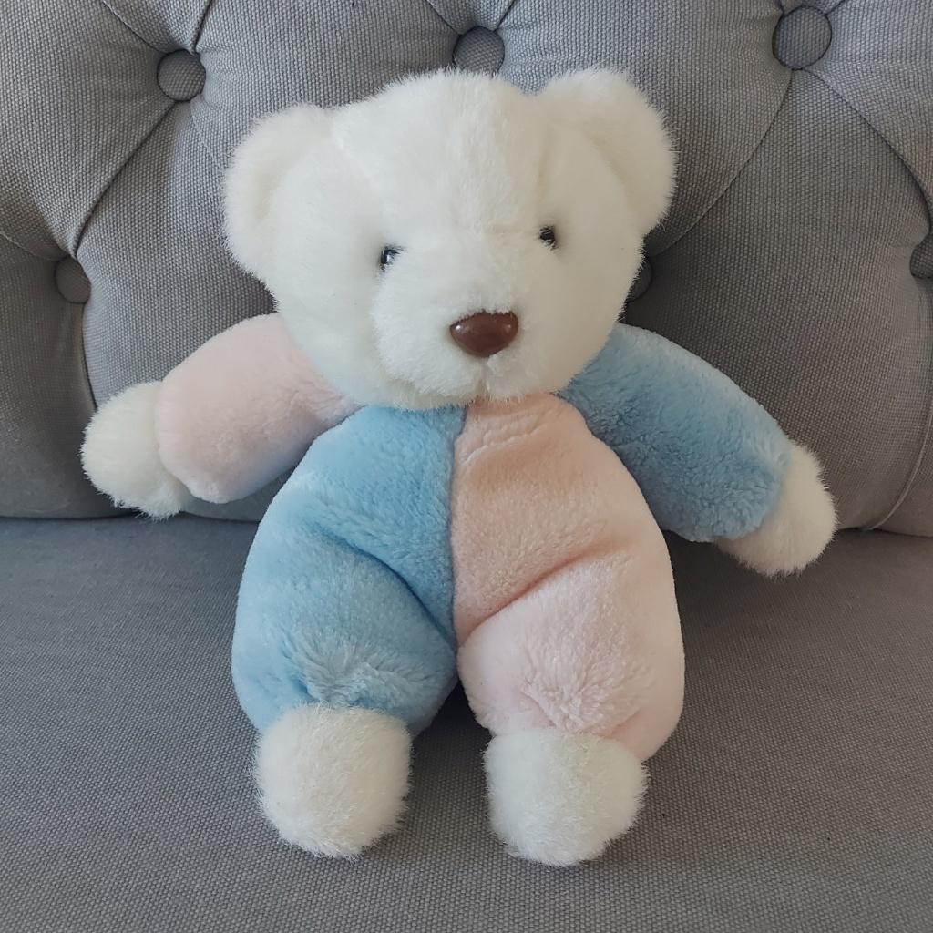 Vintage knuffelbeertje wit roze blauw – retro pluche beer, Ophalen of Verzenden, Zo goed als nieuw, Beer