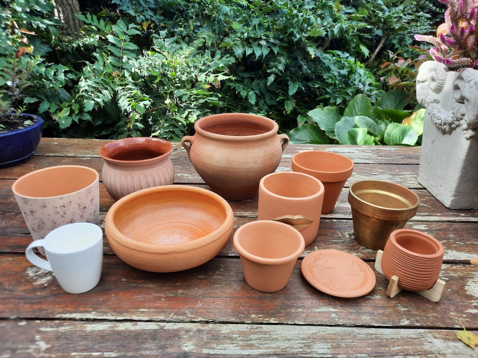 Mooie set 9 terracotta bloempotten, Tuin en Terras, Ophalen, Rond, Terracotta, Balkon