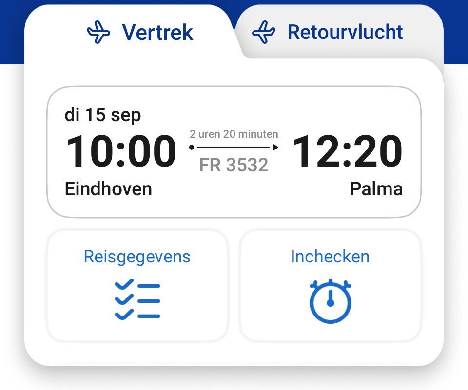 Vliegtickets Eindhoven-Palma Mallorca 15-24 sept, Twee personen, Vliegtuig, Met bestemming of datum