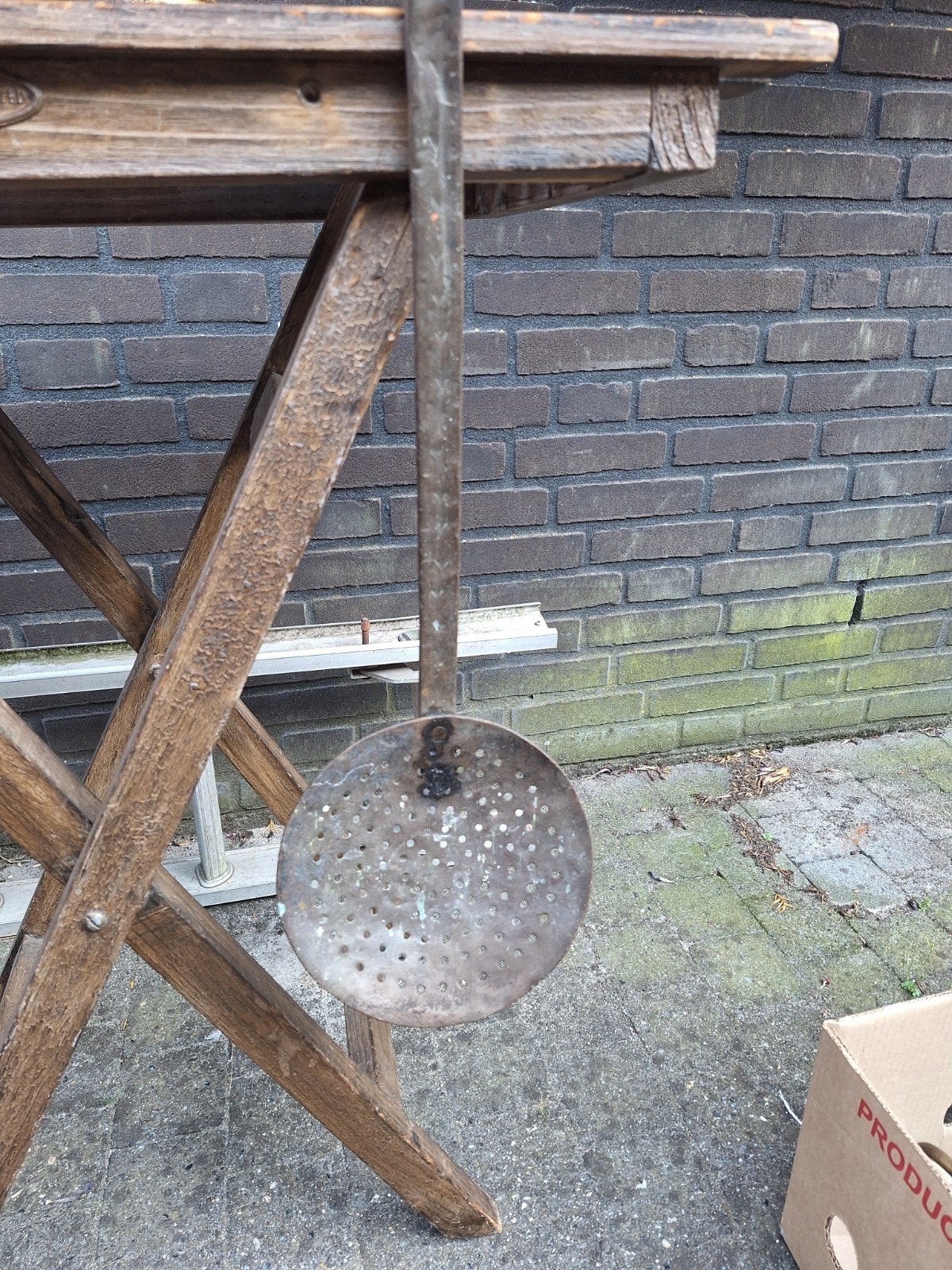 Antieke koperen schuimspaan met lange steel, Ophalen of Verzenden