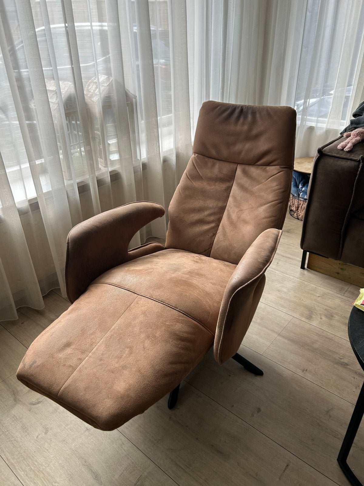 Relaxfauteuil Balfour medium microleder cognac - draad doorg, Ophalen, Minder dan 50 cm, Gebruikt, Minder dan 75 cm