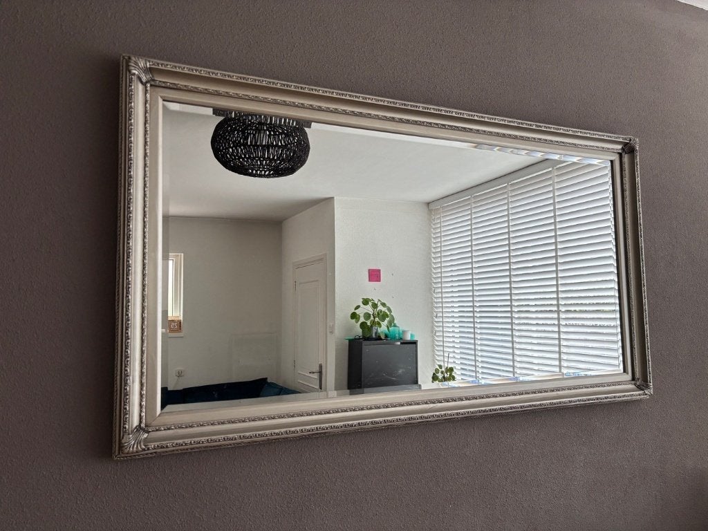Grote zilveren spiegel, Ophalen, 125 cm of meer, Zo goed als nieuw, Minder dan 100 cm