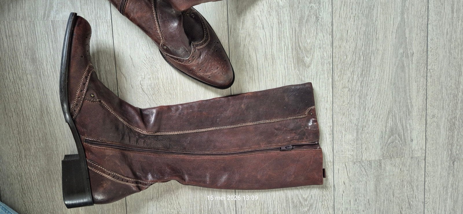 Maripé hoge leren laarzen - Maat 42, Kleding | Dames, Hoge laarzen, Bruin, Ophalen of Verzenden, Gedragen